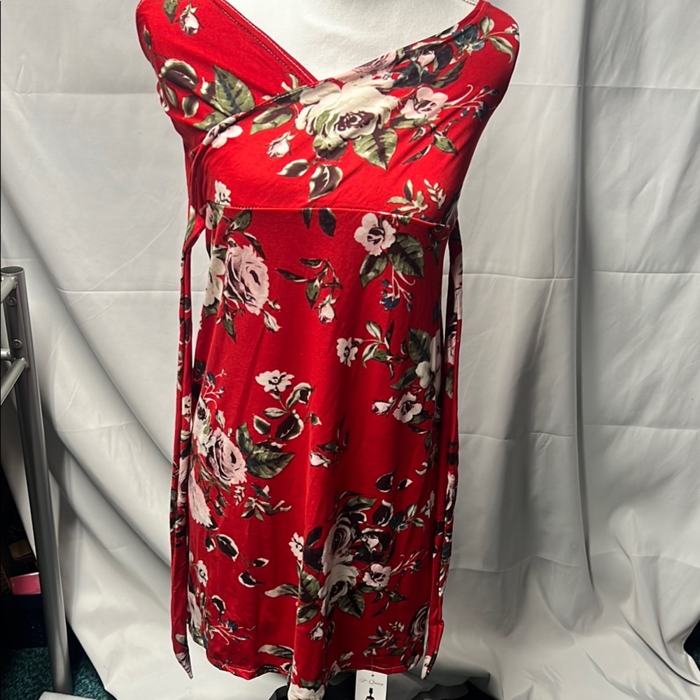 Red Floral Wrap Dress